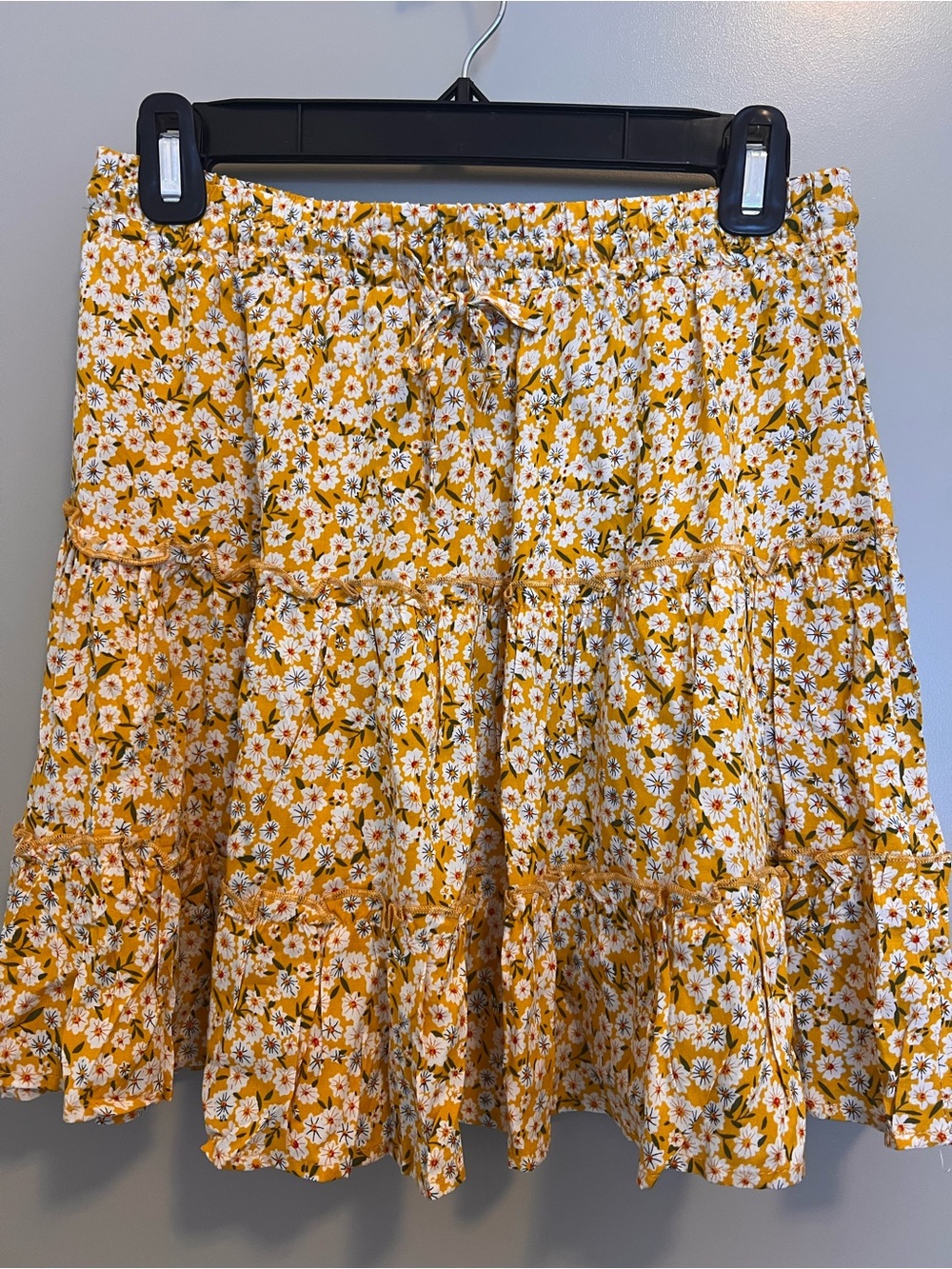 Women's Yellow Floral Tiered Skirt